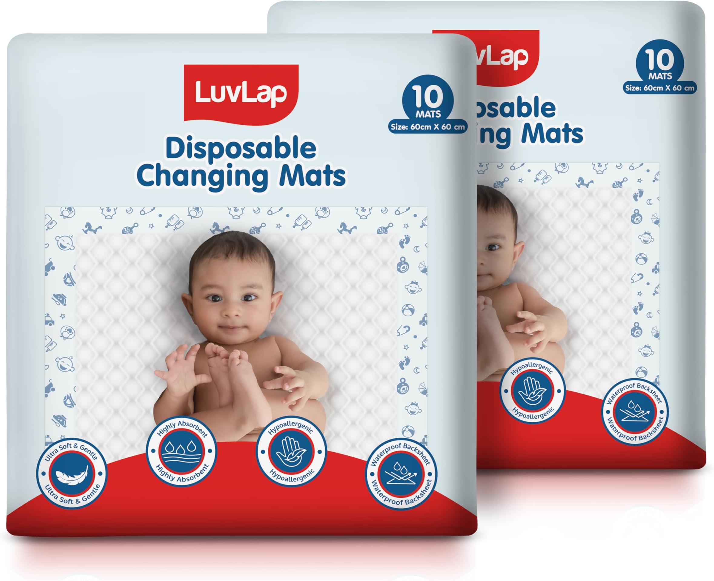 Disposable Baby Underpad cum Changing Mats, 20 Count 60x60 CM Waterproof Pads for baby, Breathable Underpads act as 100% Water Proof Bed Protector, Non Slip Backsheet, Hypoallergenic