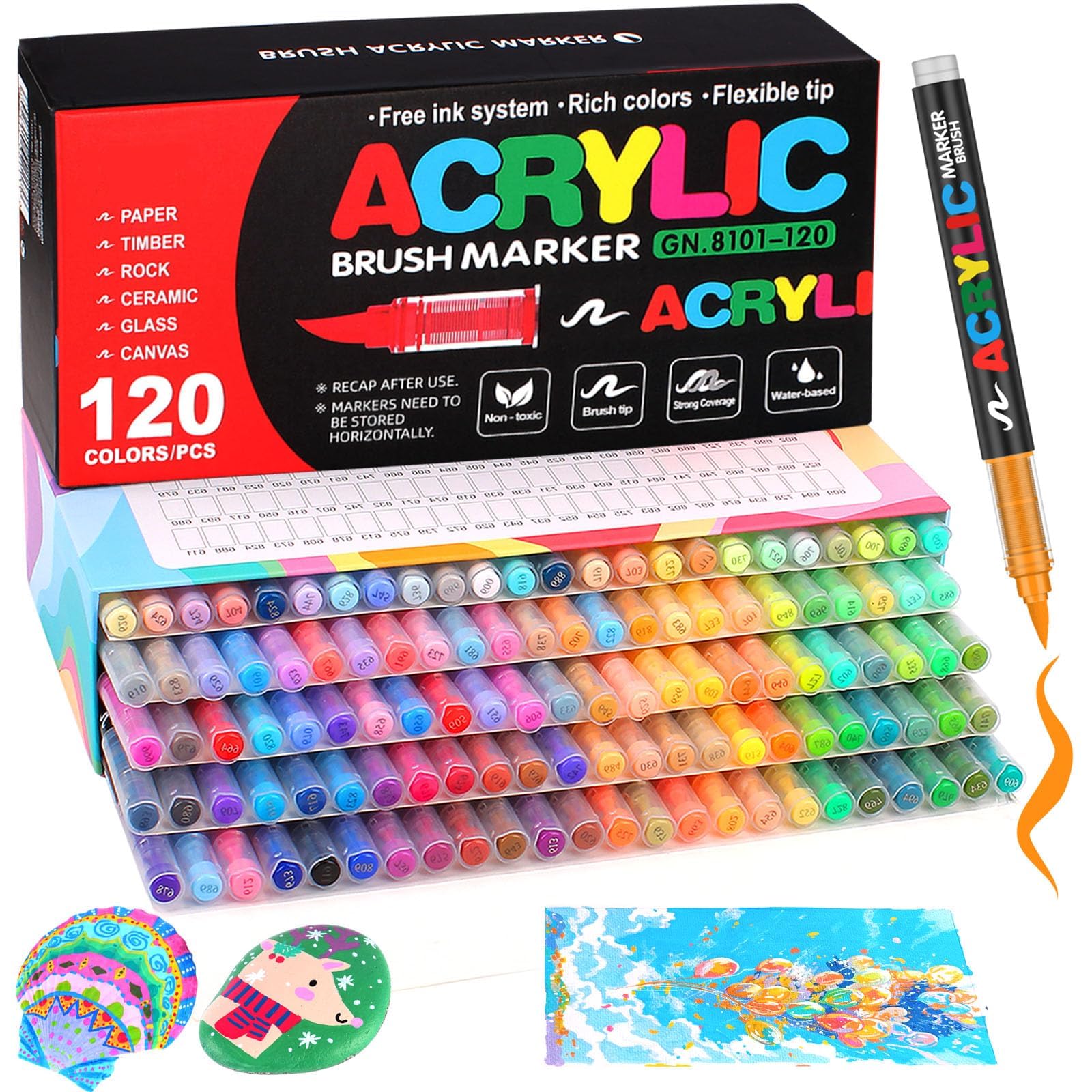 Efimeso 120 Farben Acrylstifte für Steine Wasserfest,Pinselmalstifte auf Wasserbasis Acrylic Paint Marker Acrylmalstifte für Holz, Leinwand, Holz, Stein, Keramik, Glas, Stoff