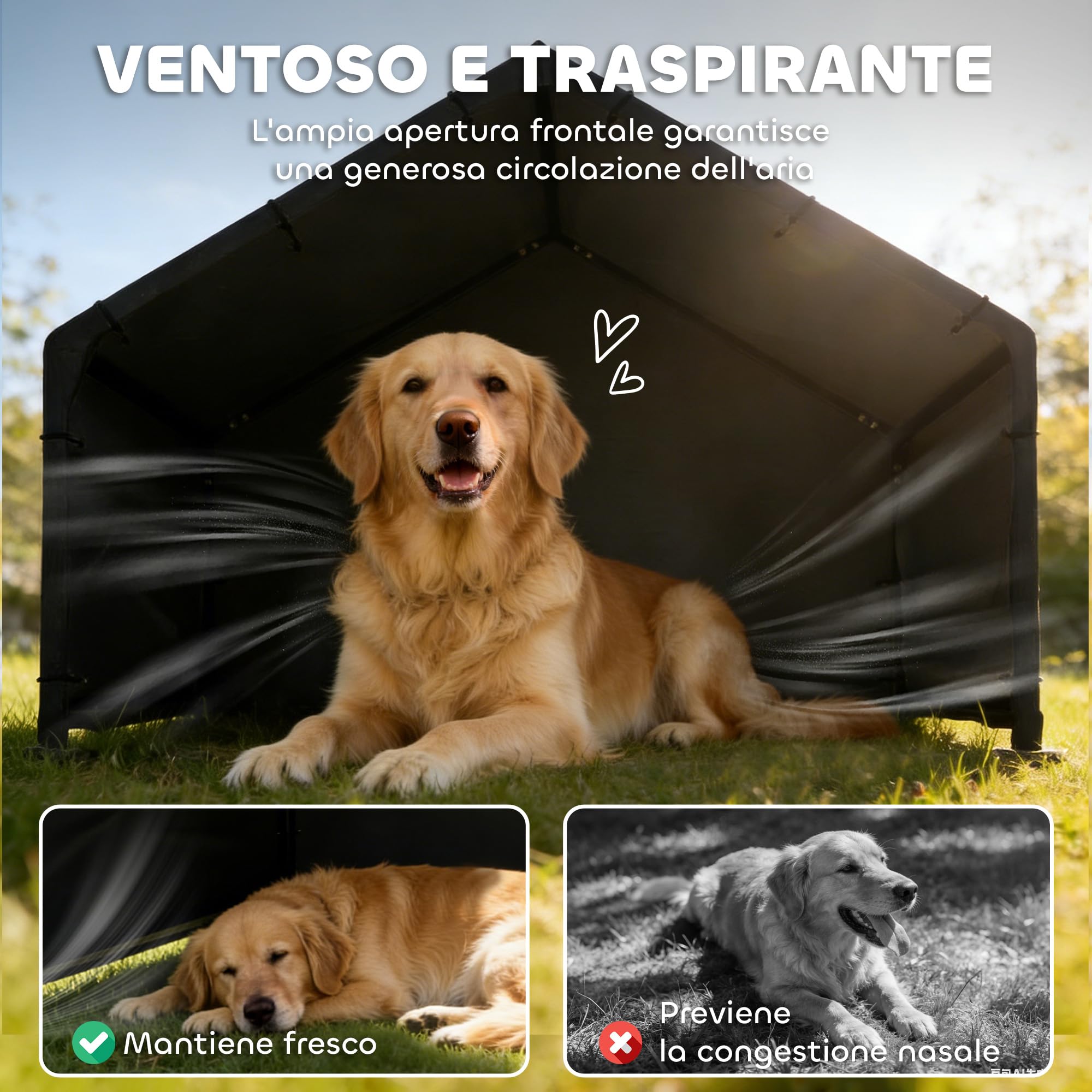 PawHut Caseta para perros de exterior de tela Oxford, caseta para perros con techo, impermeable y resistente a los rayos UV, apta para perros de talla pequeña, mediana y grande, 125 x 110 x 93 cm