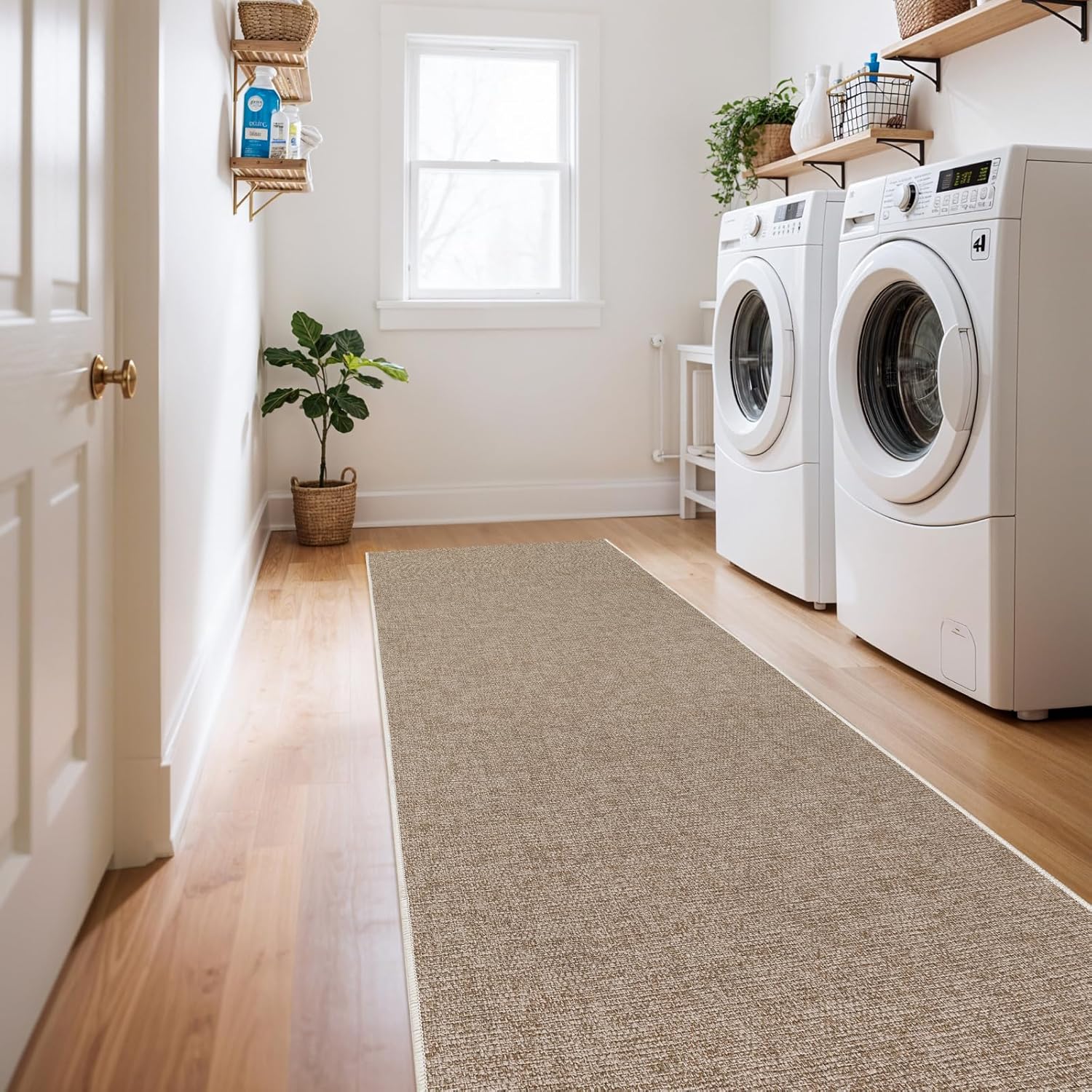 LBRO2M Faux Jute Area Rug 2X7 Washable Rug for Entryway Bedroom Natural Jute Look Indoor Outdoor Carpet Durable, Solid Non Shedding Rug Eco Friendly (2X7 Natural)