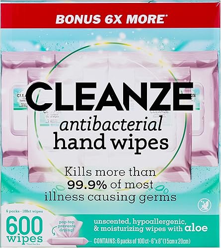 Cleanze Toallitas desinfectantes antibacterianas para manos Paquetes de toallitas de mano, 6 paquetes 100 toallitas de mano, toallitas