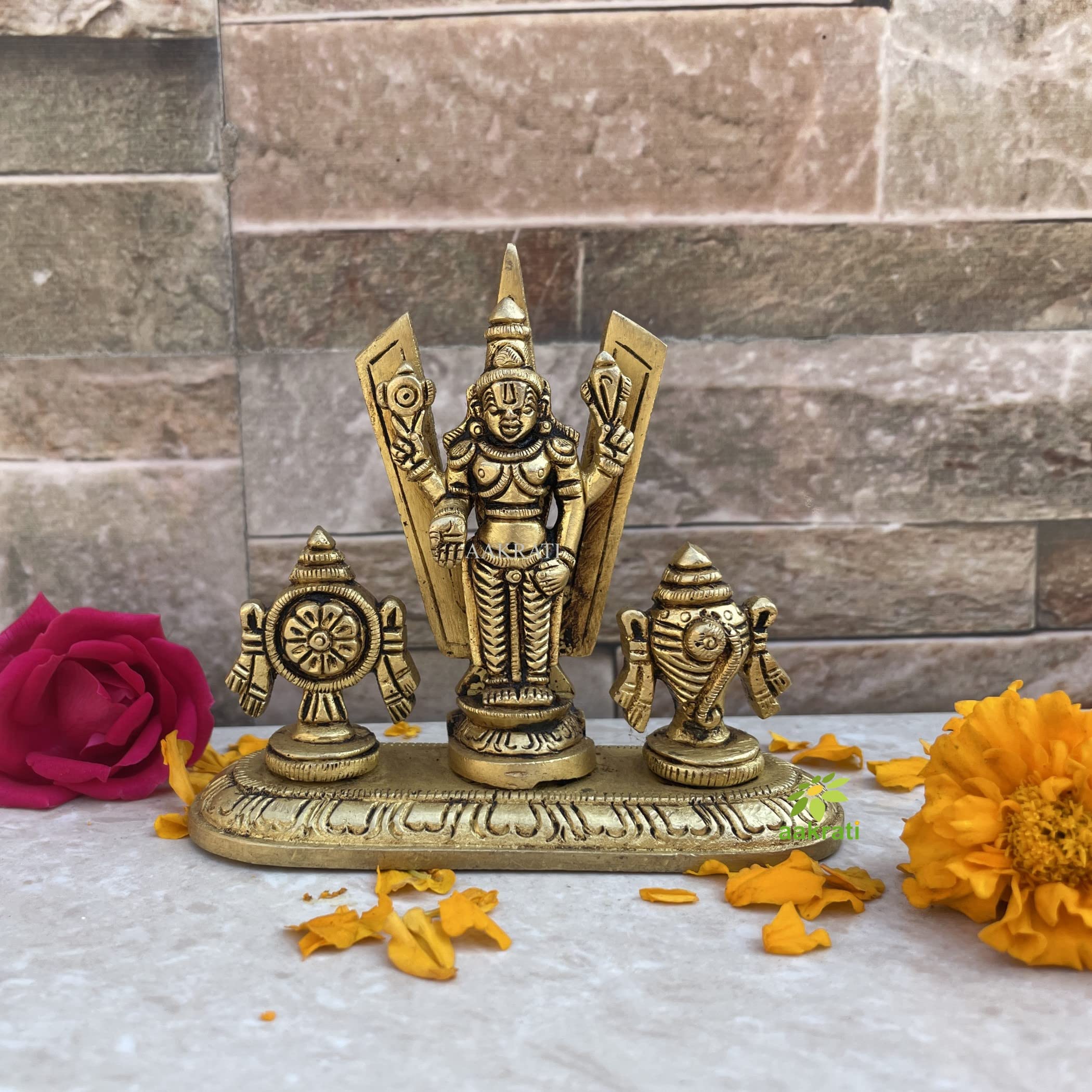 Aakrati Tirupati Balaji with Shankh Chakra, 3.5 inch Height, Venkateshwara Idol, Lord Vishnu Idol for Temple, Home and Office