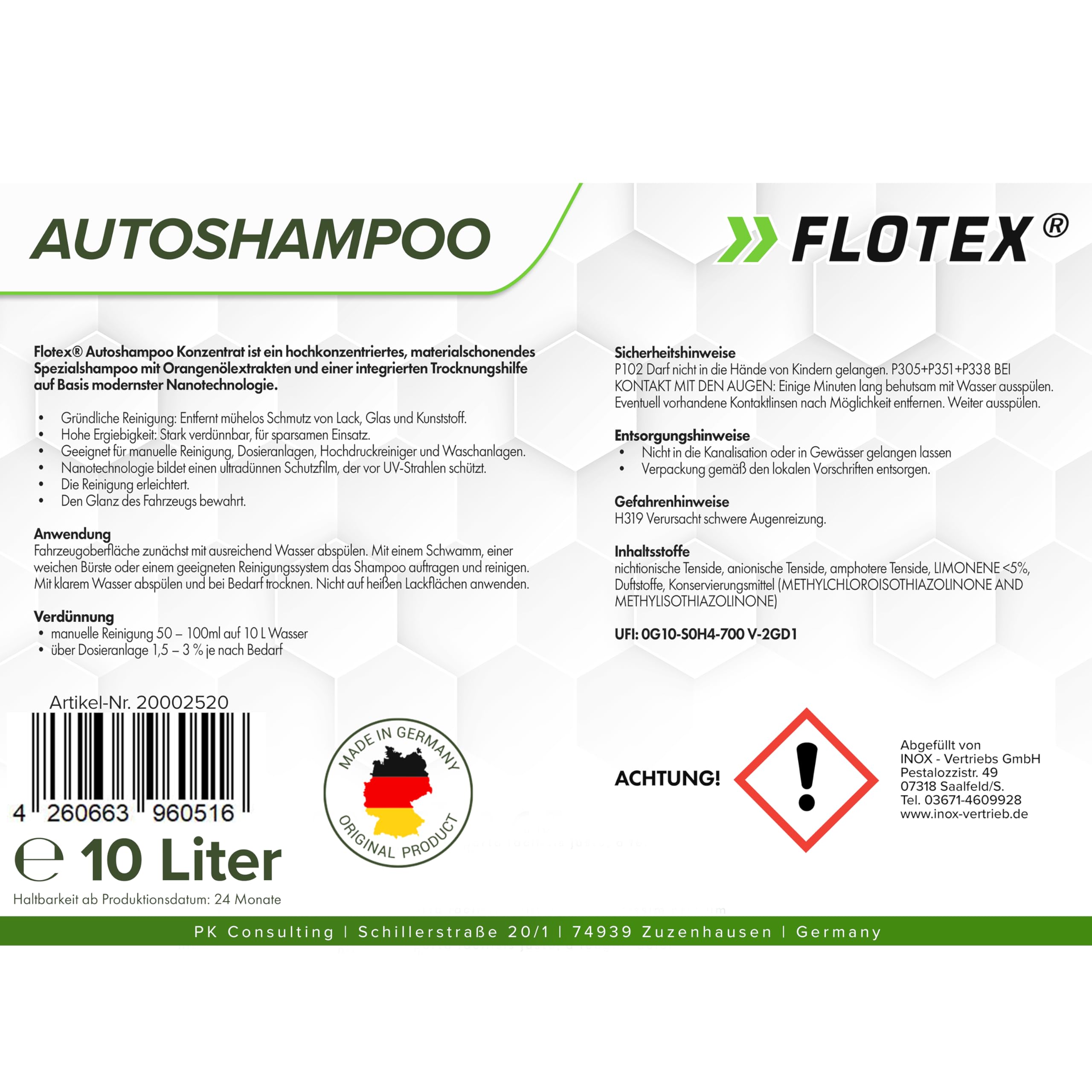 Autoshampoo Konzentrat im praktischen 2x10L Kanister | Autoshampoo für Hochdruckreiniger | Autoreiniger für PKW, LKW, Wohnmobil und Motorrad