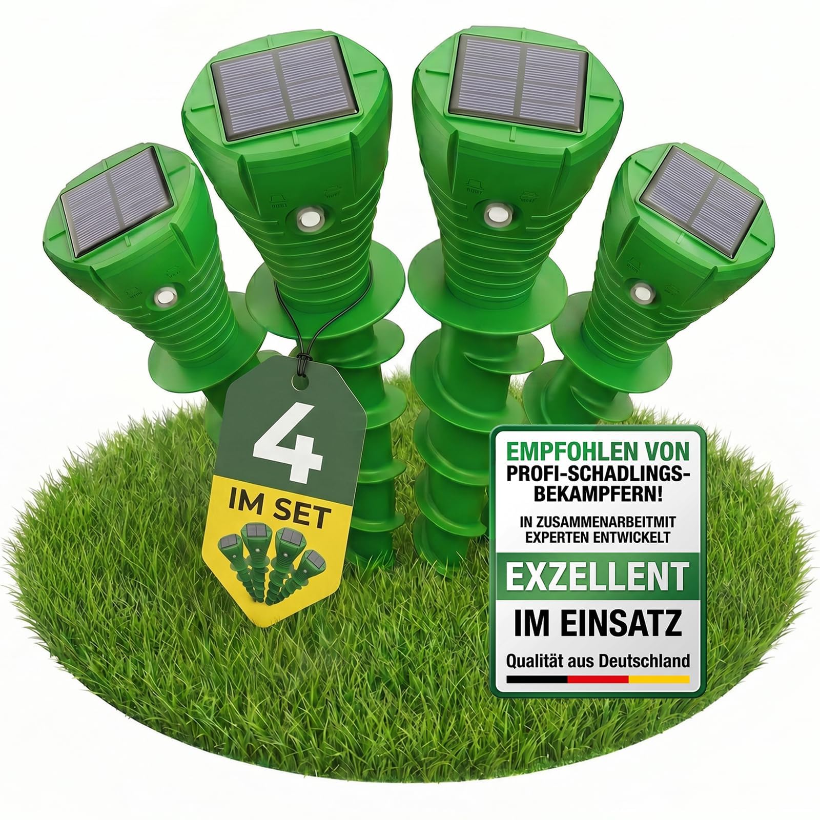 Maulwurf Vertreiber Solar mit KIWechselfrequenz, Maulwurfschreck &Wuhlmausschreck, Fluisterleise, IP65 wasserdicht, Effektive Maulwurf Abwehr Geg Maulwurfe und Wuhlmause, 4er Set