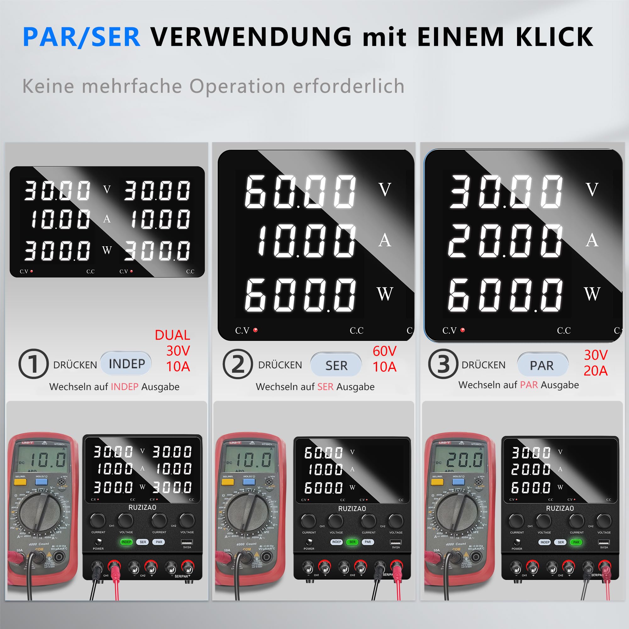 Dual Labornetzteil 30V 10A Seriell Parallel Einstellbares Labornetzgerät 60V 10A/30V 20A Encoder Einstellung DC Regelbar Netzgerät Dual Spannung Aktuell Vier in Einem Labor-Gleichstromnetzteil