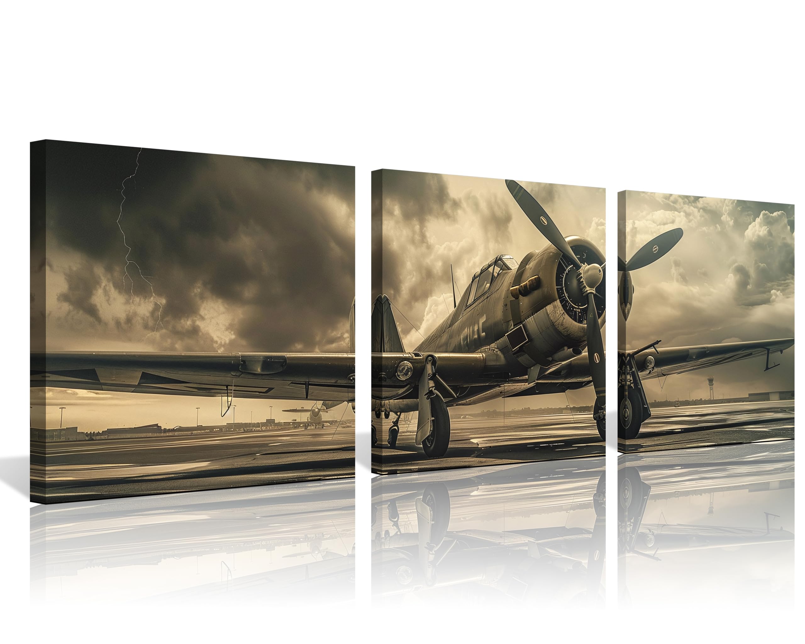NAN Wind Vintage Airplane 3-Panel Canvas Wall Art