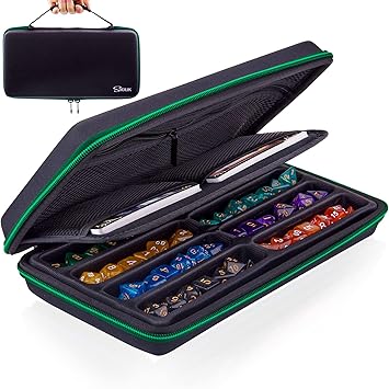 SIQUK Green EVA Dice Case with Detachable Tray and Handle for Dungeons & Dragons and Other RPG Games
