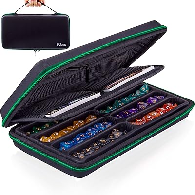 SIQUK Dice Case DND Dice Box Dice Storage Case Dice Organizer Holder with Handle Removable Slotted Tray Holds 8 Sets DND Dice for Dungeons & Dragons and Other RPG Table Games, Green