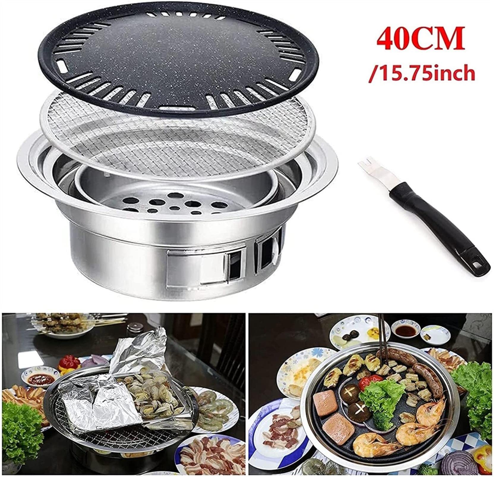 Przenośny Grill Stołowy, Grill W Stylu Koreańskim, Kuchenka Grillowa Ze Stali Nierdzewnej, Kuchenka Kempingowa Na Świeżym Powietrzu, Grill Węglowy, Okrągły Grill, Grill Wewnątrz I,15.75inch