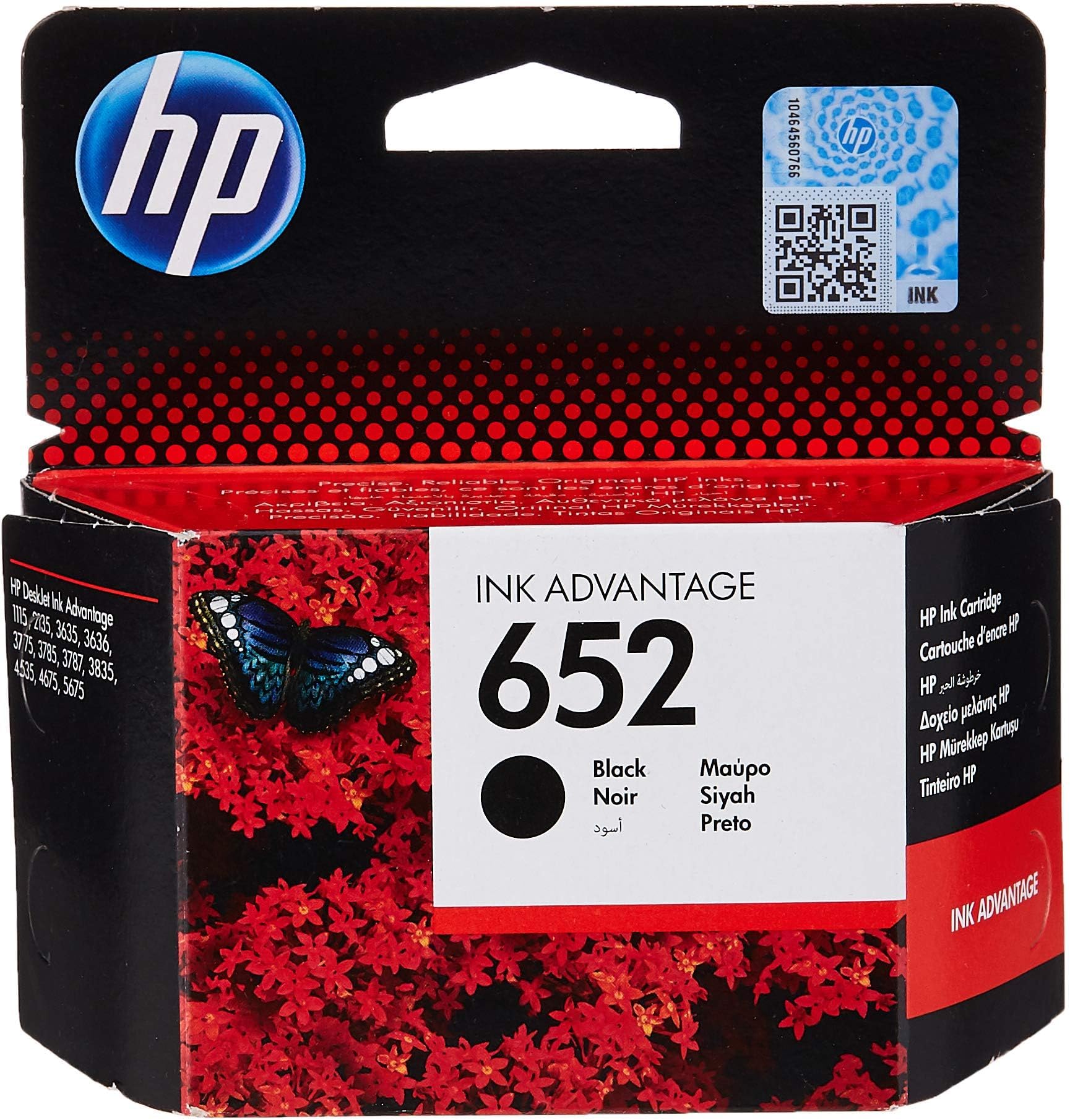 HP 652 Black Original Ink Cartridge|Black|360 pages|HP DeskJet Ink Advantage 3775, 3788, 3789, 3790, 3835, 4535, 5075|F6V25AE.
