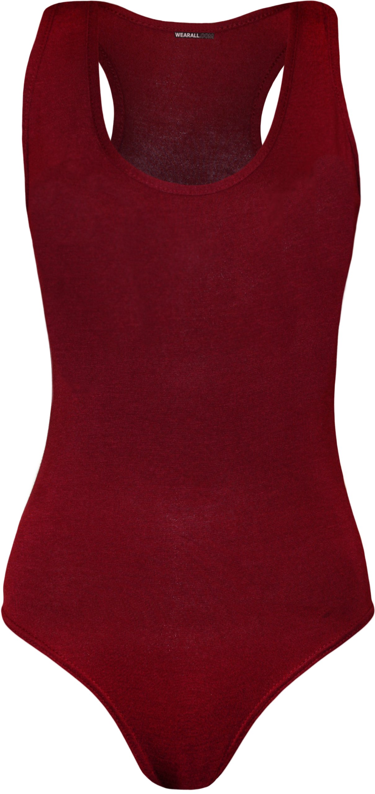 WearAll Womens Sleeveless Racer Back Ladies Stretch Bodysuit Leotard Vest Top - Wine - 8-10