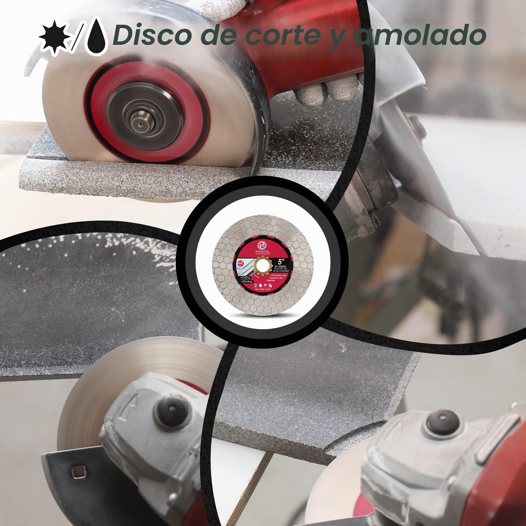 FOCSTOL Juego de Brocas Diamante - Corona Diamante Porcelanico para Cerámica Mármol Granito 13 piezas (6/8/10/20/35/50/68/110/125mm+20mm Fresa+50mm Broca Chaflán Biselado+Adaptador+125mm Disco)