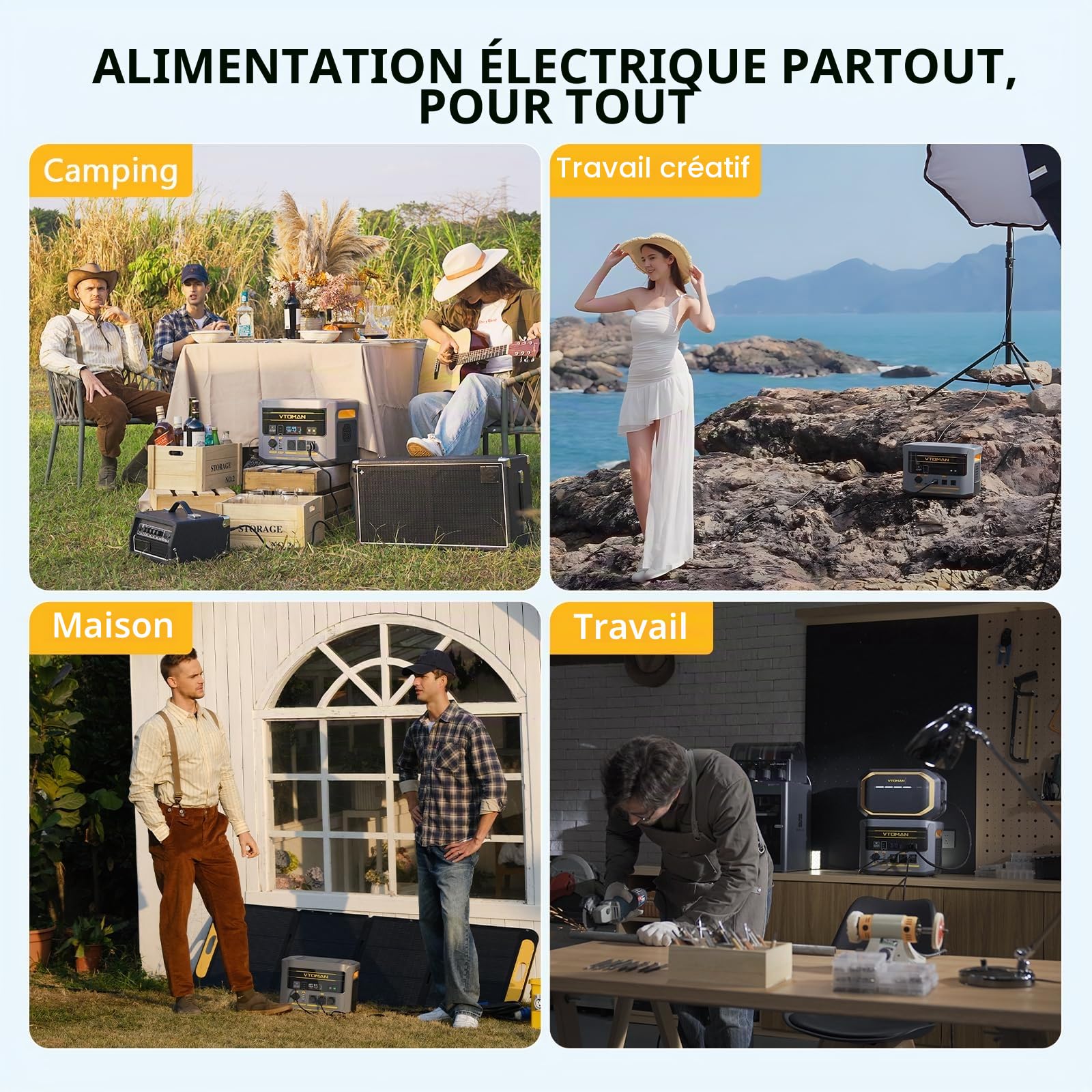 VTOMAN FlashSpeed 2400 - Station d'alimentation portable avec câble de secours, 2400 W CA (3200 W crête), batterie LiFePO₄ de 1408 Wh, extensible jusqu'à 2688 Wh, charge rapide en 1 heure, générateur