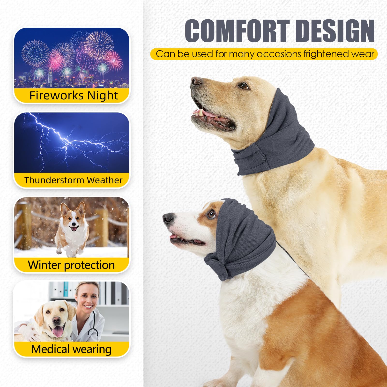 Pet Multifunction Calming Ear Muffs Hat Neckerchief,Dog Quiet Snood Ear Wraps Anxiety Relief Headband,Noise Protection Headgear for Grooming Bathing_L(Grey) - Image 4