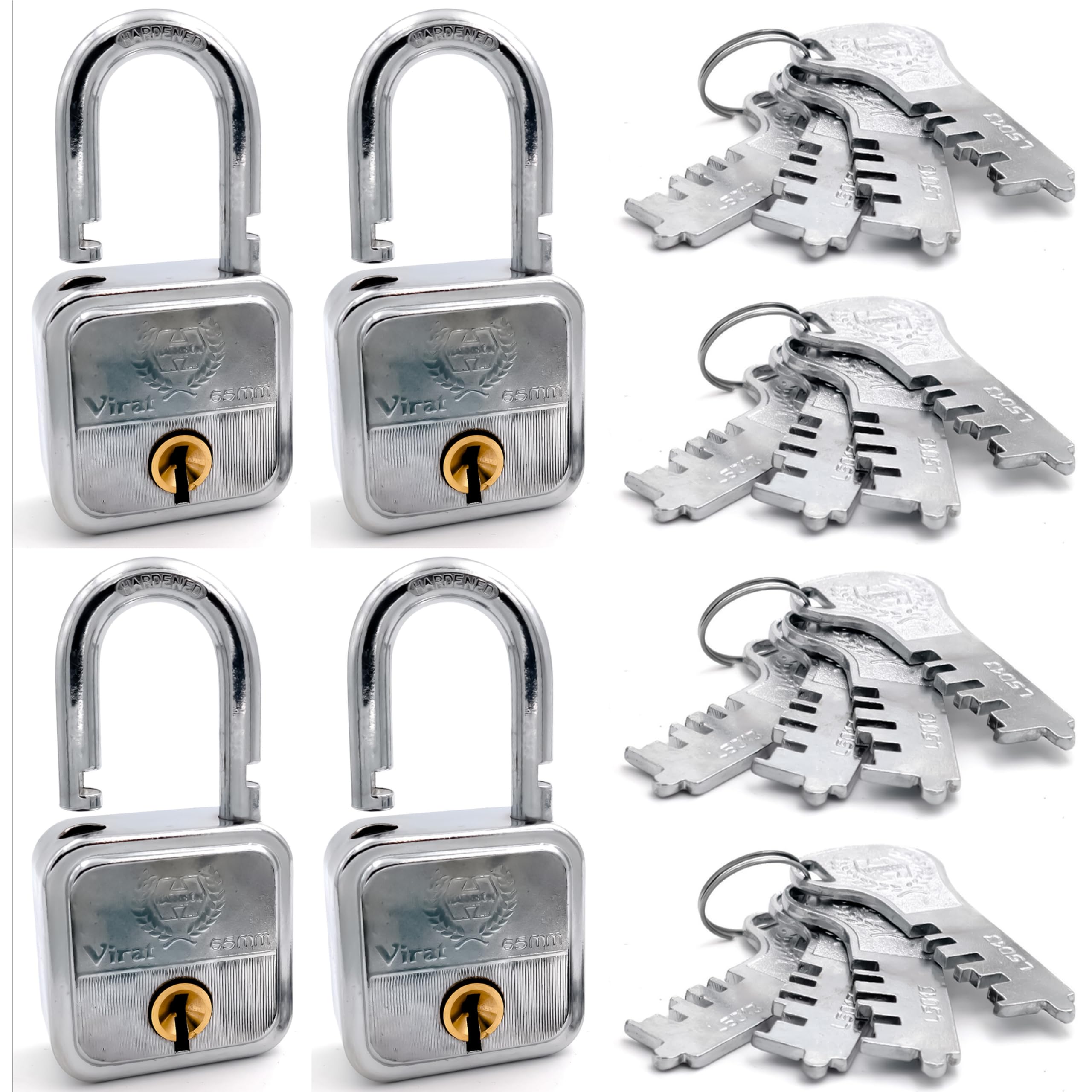Harrison Padlocks/Square Padlock 65mm 8 Lever with 4 Keys VIRAT-0580 Pack of 4/ Mild Steel Material/Bright Chrome Plated Finish/Door Lock, Shutter Lock, Godown Lock, gate Lock (B0CVDJ3P8Z) Amazon Price History, Amazon Price Tracker