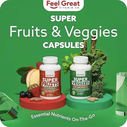 Miniatura 8 de Feel Great Vitamins Suplemento de frutas y verduras  Vegano y vegetariano  Suministro de 30 días que incluye 90 cápsulas de frutas y 90 cápsulas