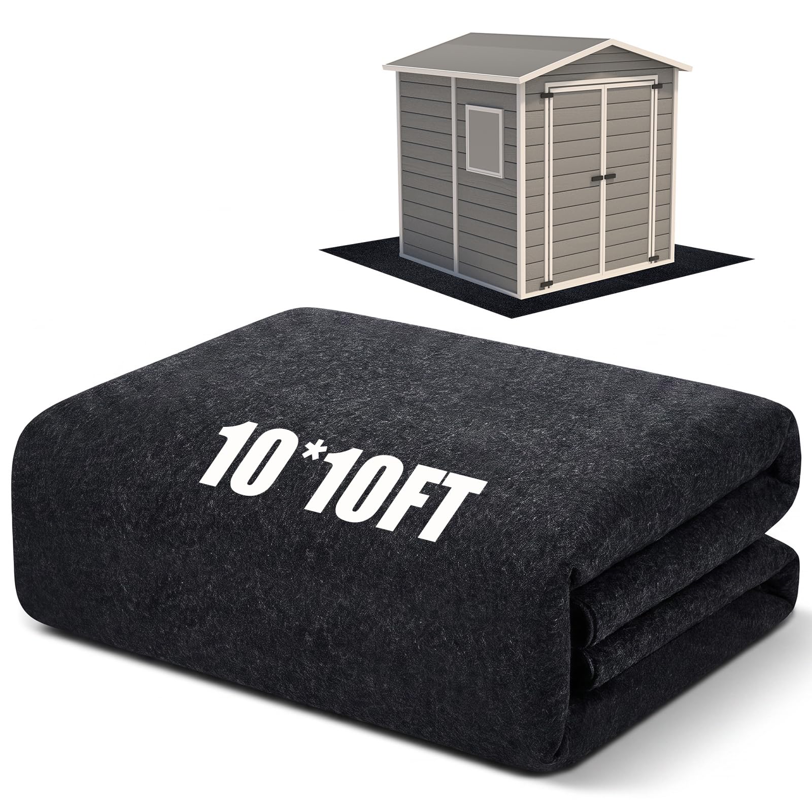 Haull Shed Floor Mat 10 x 10 ft, Outdoor Storage Sheds Flooring Mat with Waterproof PE Backing, Absorbent Felt Top, Non Slip Washable Protector Rug for Garden, Garage, Carport, Shed Not Included