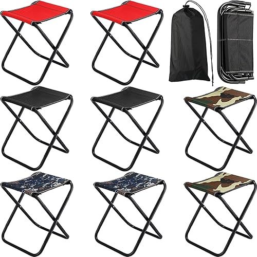 Qunclay Mini taburete de camping portátil plegable de 8 piezas taburete de pesca ligero con bolsa de transporte para adultos pesca senderismo