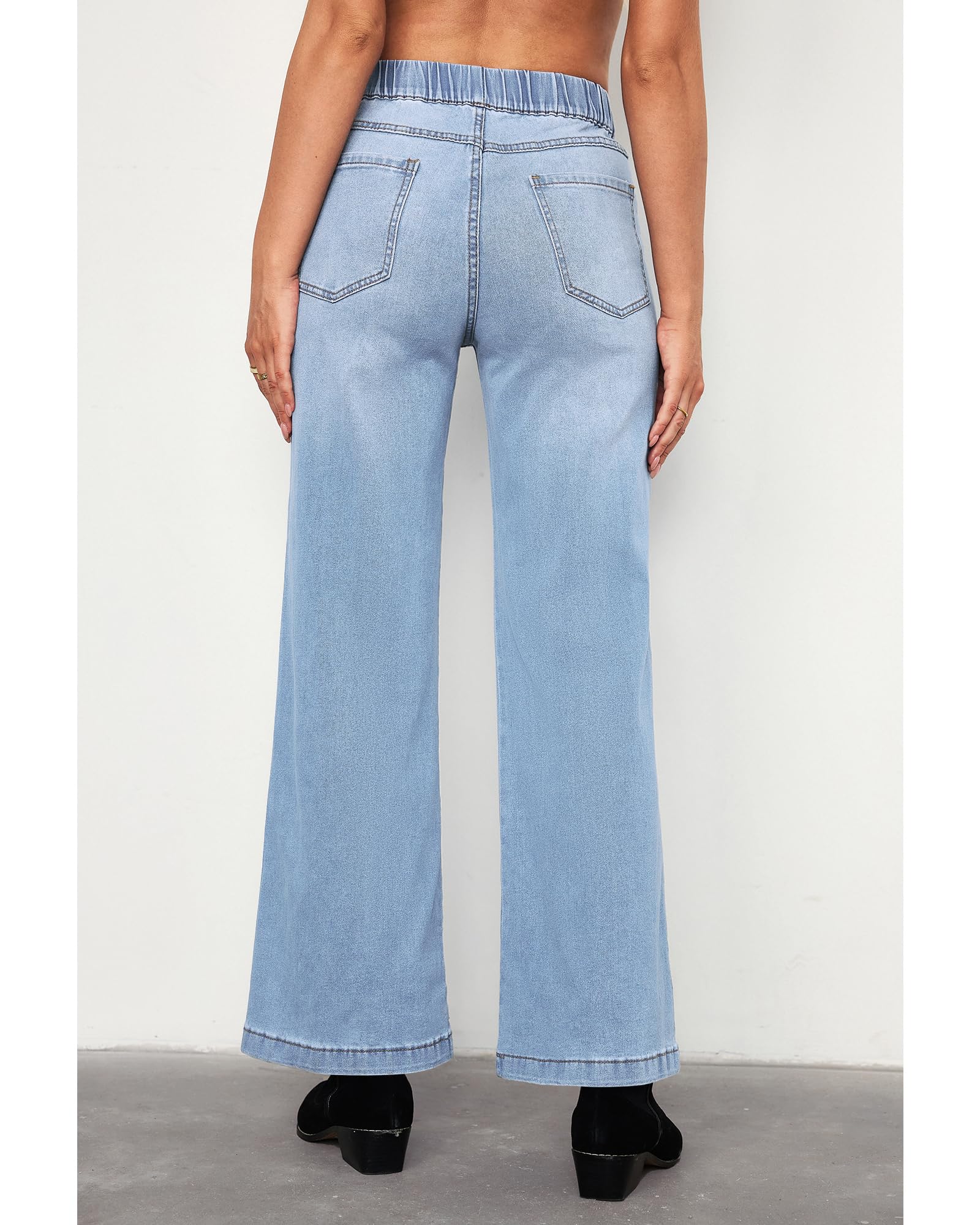 Roskiky Jeans Damen High Waist Pull On mom Jeans Stretchy High Waisted Denim Wide Leg Trouser Pants Trendy Front Seam 90s Loose Jean