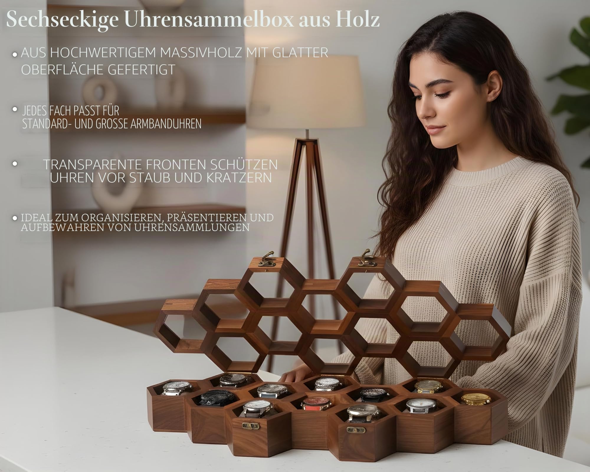 Royal Craft Expertise Premium-Uhren-Vitrine für 12 Uhren – einzigartiges Geburtstagsgeschenk für Männer – 12 Steckplätze indische Palisander Herren-Uhrenbox & Uhrengehäuse