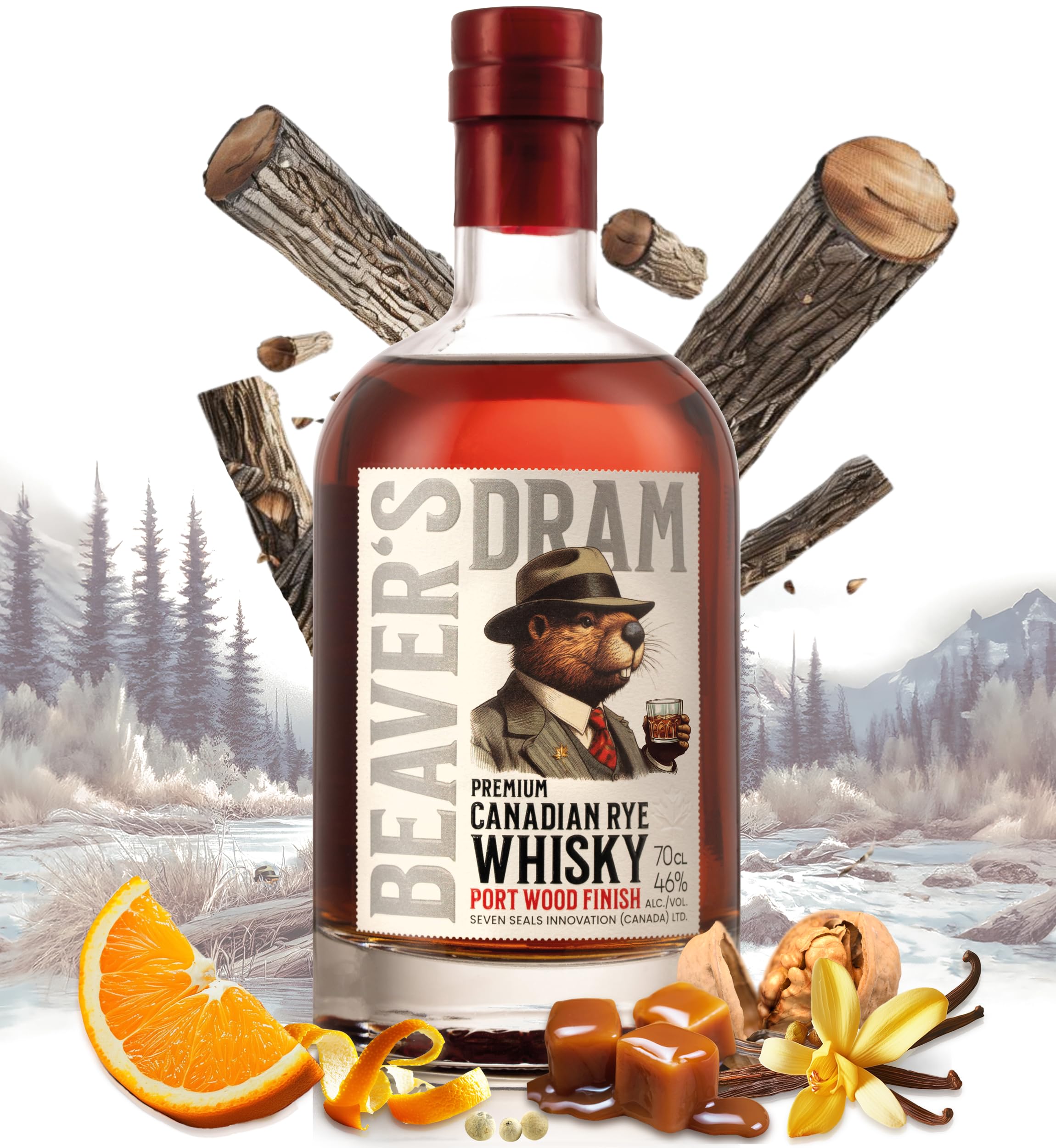 Seven Seals - Beavers Dram | 0,7 l Premium Rye Whisky aus Kanada | Vielschichtige Aromen von Nüssen, Früchten & Rauchig | Whisky Geschenk für echte Genießer | 46% Alkohol