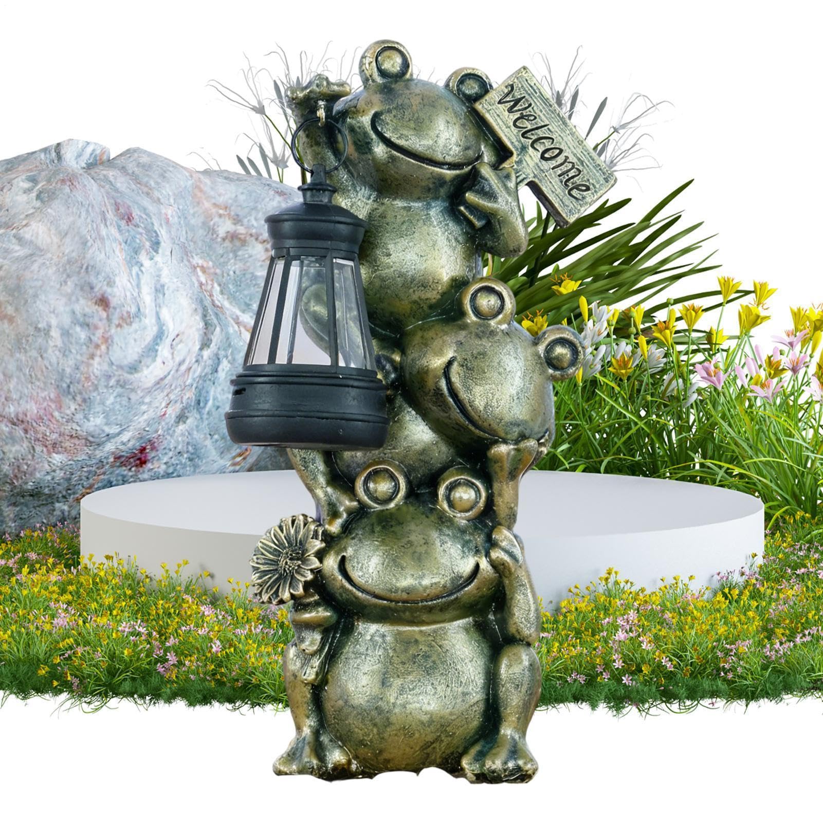 Lanterne solaire extérieur jardin pour baliser une allée sombre avec grenouille LED