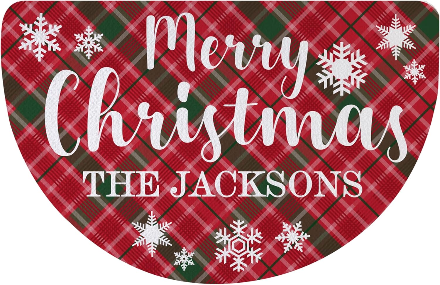 Let's Make Memories Personalized Christmas Doormat - Holiday Decor - Indoor/Outdoor - Custom Message - with Optional Rubber Doormat Holder - Half Round - Merry Christmas Plaid