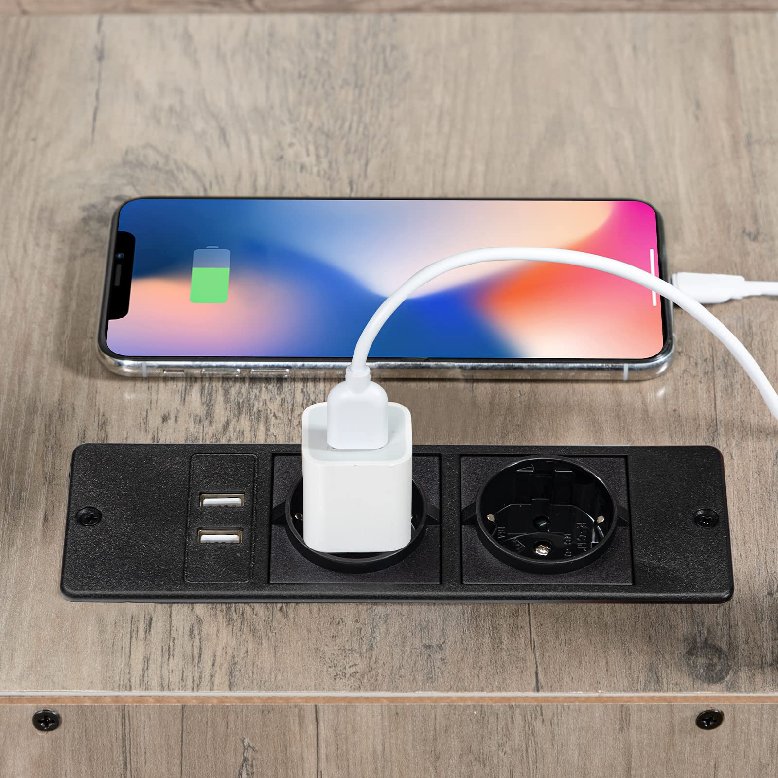 HOOBRO Table d'Appoint avec Station de Charge, Table de Chevet avec 2 Tiroirs, Ports USB et Prises de Courant, Bout de Canapé pour Petits Espaces, Salon, Chambre, Grège EBG542BZ01