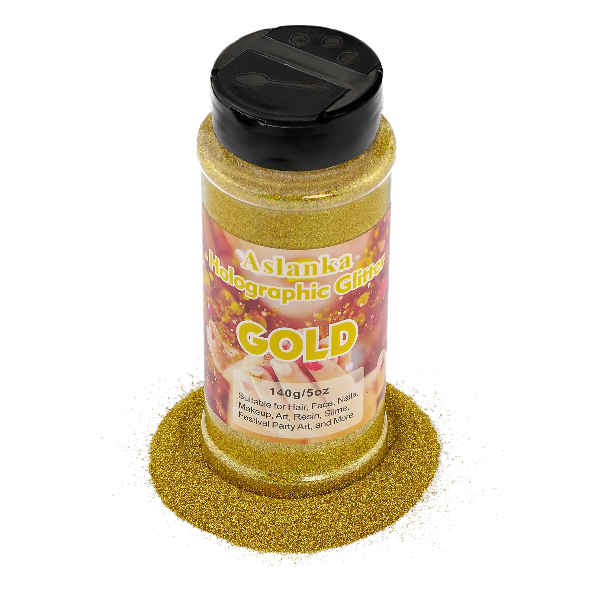 140g Purpurina Manualidades, Oro Botes de Purpurina, Brillantina Manualidades para Maquillaje y Manualidades, Cuerpo, Cabello Uñas y Arte