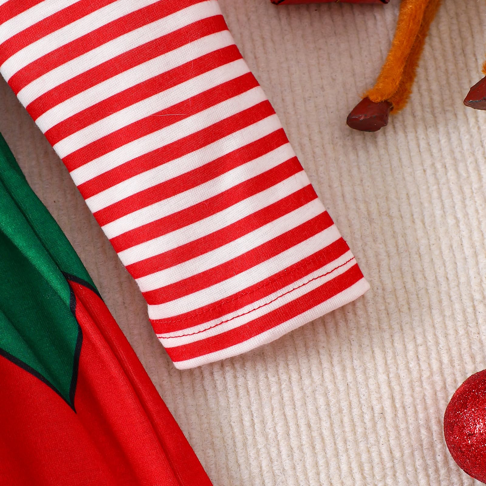 TAGVO Kids Christmas Elf Costume, Girls Christmas Long Sleeve Skirt Dress Party Outfit with Hat - Image 4