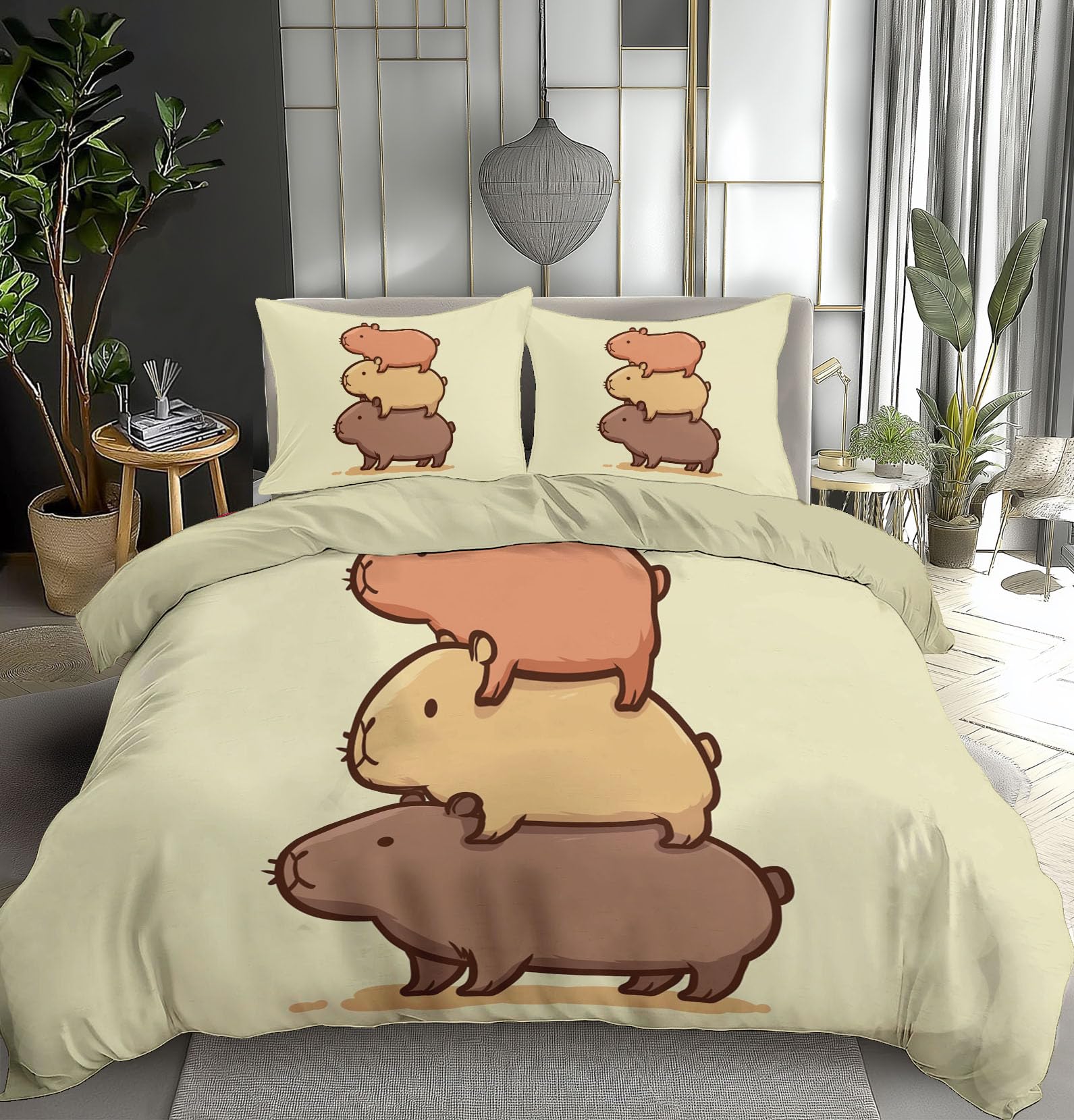 Housse de couette capybara zippée 220x240 résolvant le problème des couettes qui glissent