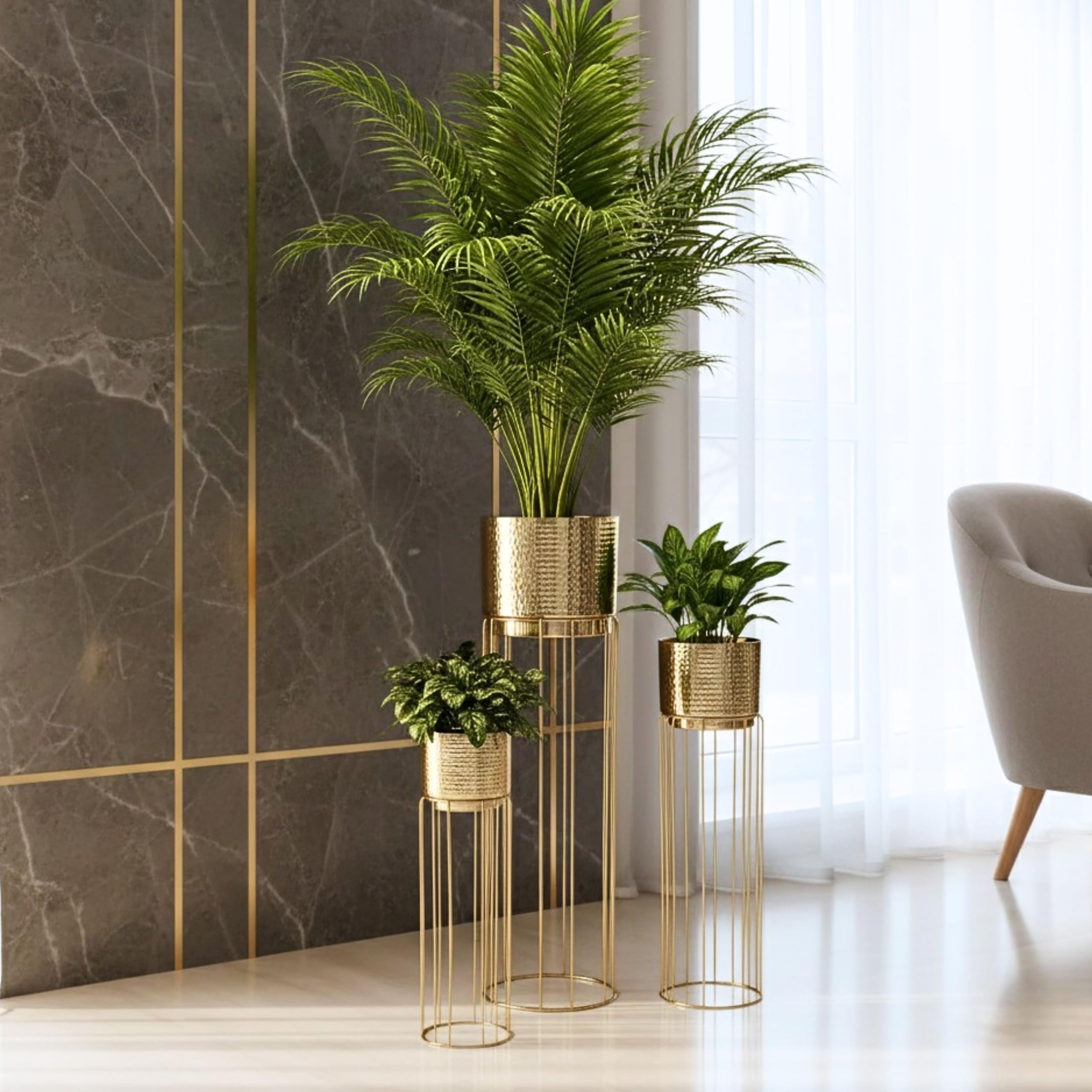 BEHOMA Gold 3-Tier Metal Planter Stand -11