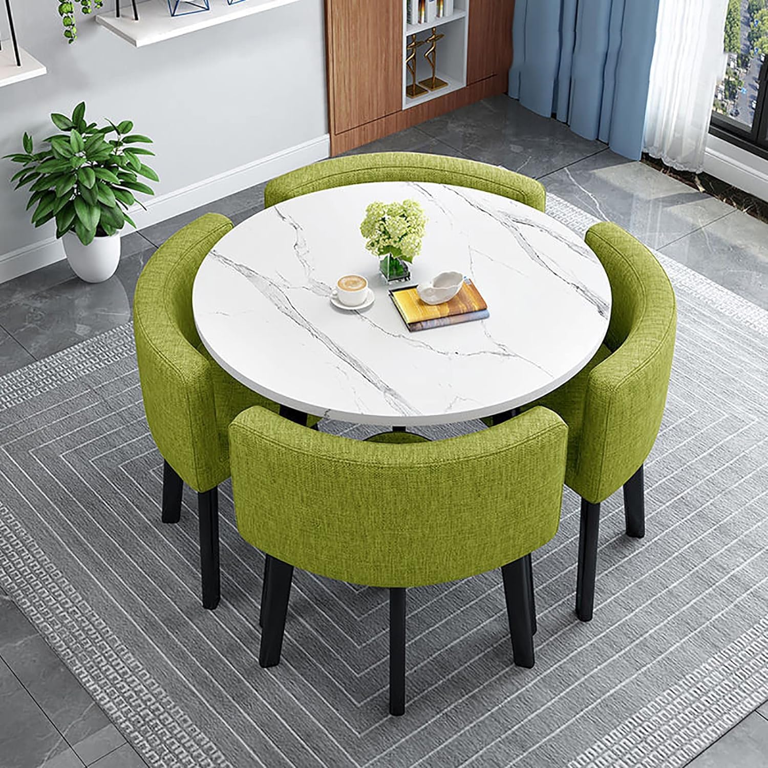 Modern Dining Table Set for 4 Round Conference Room Table with Chairs Small Round Dining Room Table Set Circle Kitchen Table for 4,A20-90x90x75cm