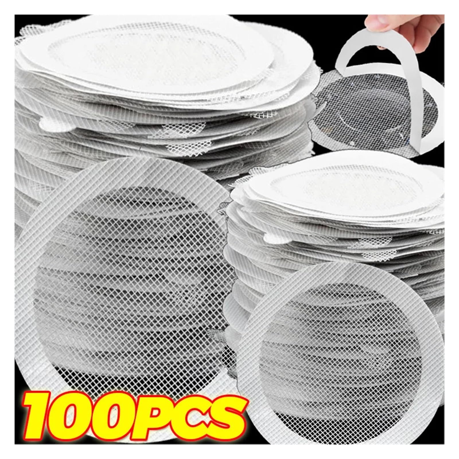 5/100 Piezas De Malla Desechable For Atrapar Cabello, Filtro Antibloqueo, Adhesivo For Desagüe De Suelo, Cubierta De Ducha, Colador For Fregadero De Cocina Y Baño(A-(9CM),100pcs)