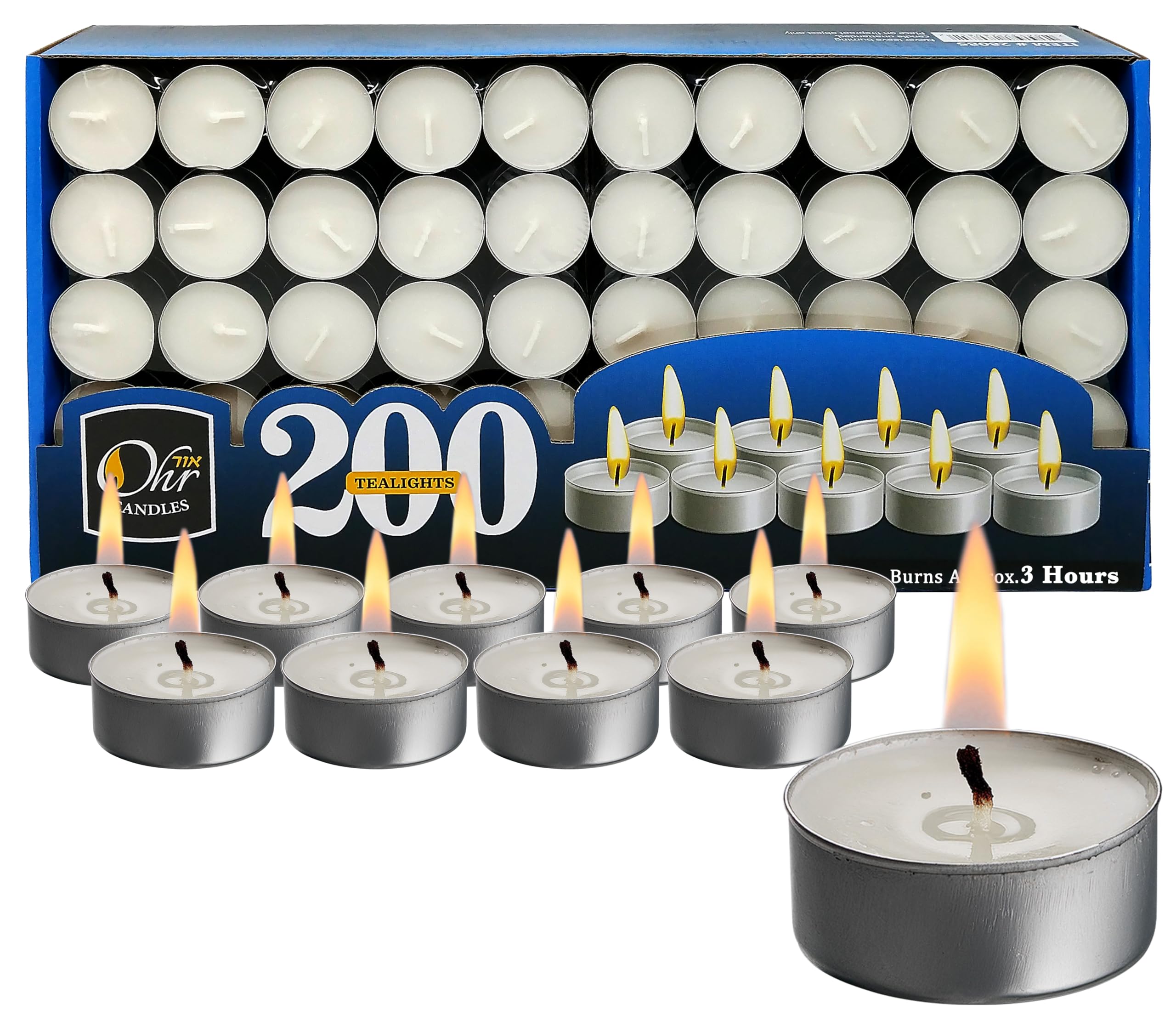 Ohr Tea Light Candles - 200 Bulk Pack - White Unscented Travel, Centerpiece, Decorative Candle - 3 Hour Burn Time
