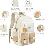 Girls Backpack,School Backpack for Teens,15.6in Laptop Backpack Kids Backpack for Middle School College Students,Cute Bookbag for Women,Khaki Beige