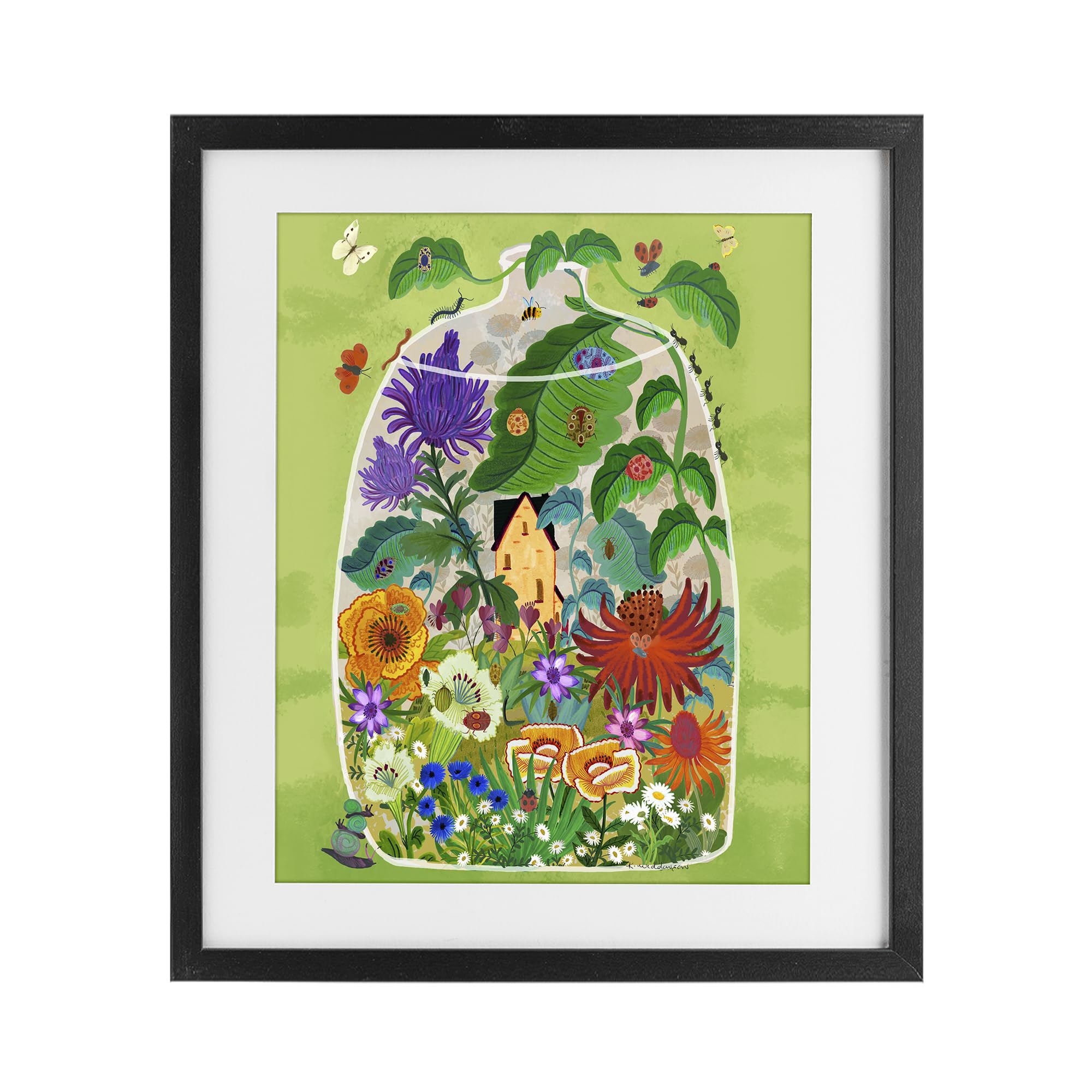 Terrarium Bug Garden Nursery, 17 x 21 Inch Framed Print Under Glass