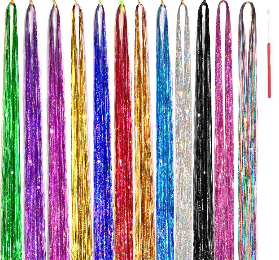 Hair Tinsel Kit 12 Colors 48 Inch 2600 Strands Hair Tinsel