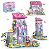 3 in 1 Pink Girls Beach House Building Set with Light, Seaside Villa Friends Building Toys, Compatible with Lego Friends Construction Educational Toy for Adults Kids Age 8-12 and Up (961 PCS)