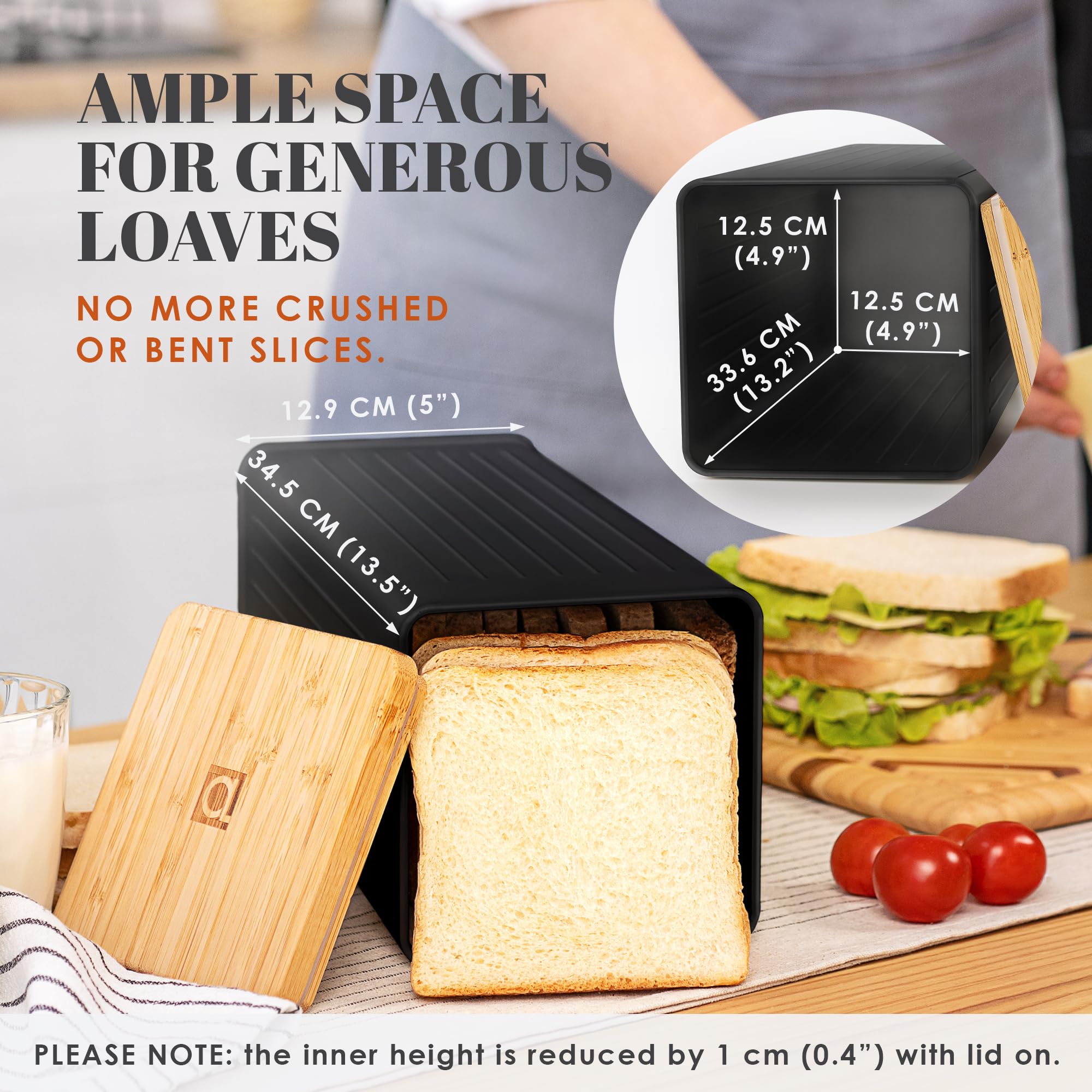 Apace Living FRESHSLICE - Panera 2.0 | Panera con tapa hermética | Panera de metal con tapa de bambú para pan casero, 5 litros (negro clásico)