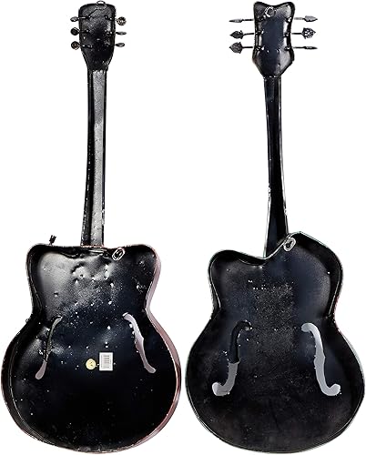 Miniatura 8 de Deco 79 Guitarra de metal para decoración de pared para el hogar, juego de 2 arte de pared de 14 x 4 x 35 pulgadas, multicolor