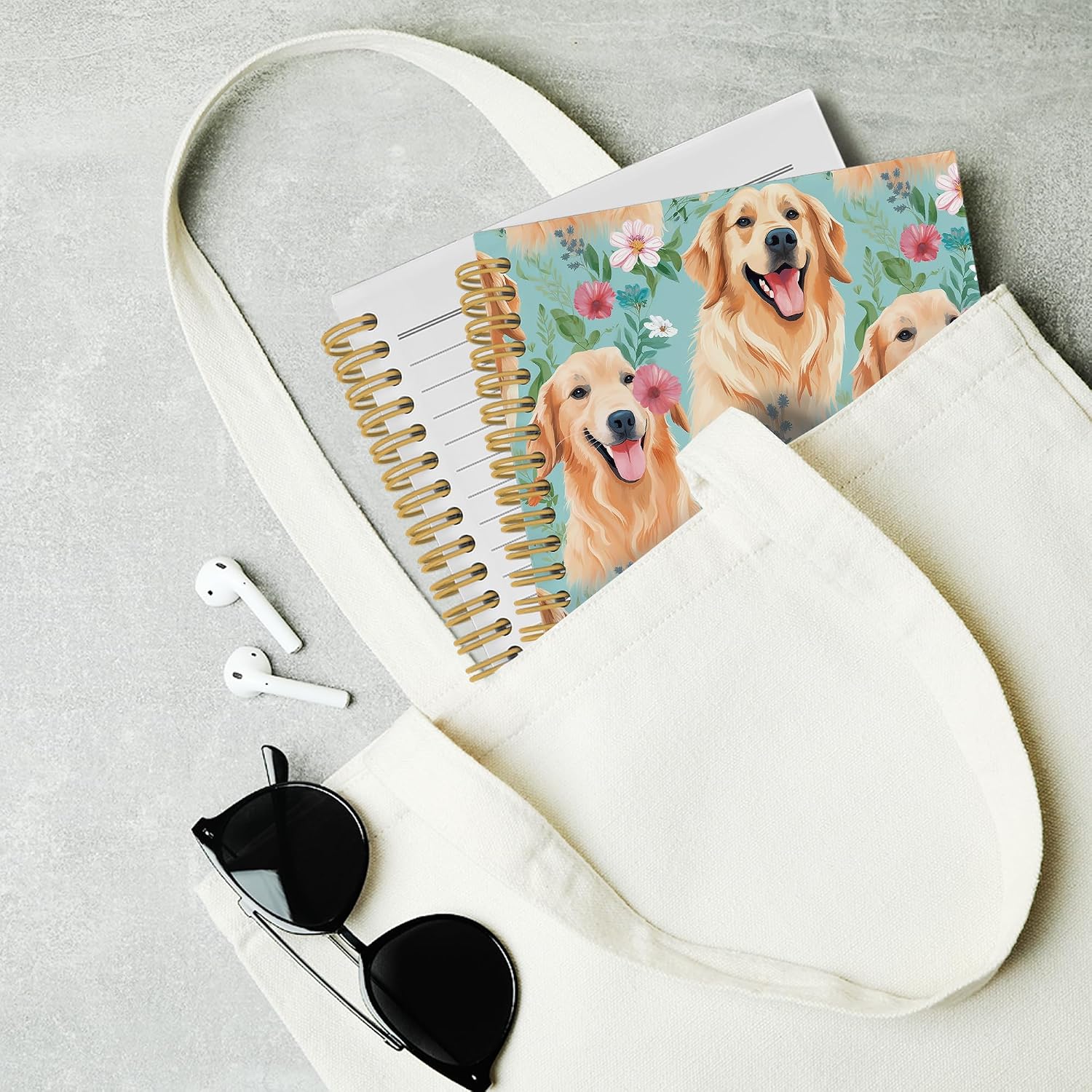 Cute Dog Golden Retriever Floral Journal Notebook - Puppies Dog Flower Notebooks College Ruled for Work School, Gifts for Dog Mom Dog Lover, Office Supplies, Hardcover Spiral Notebook 5.5"x8.3" image 5