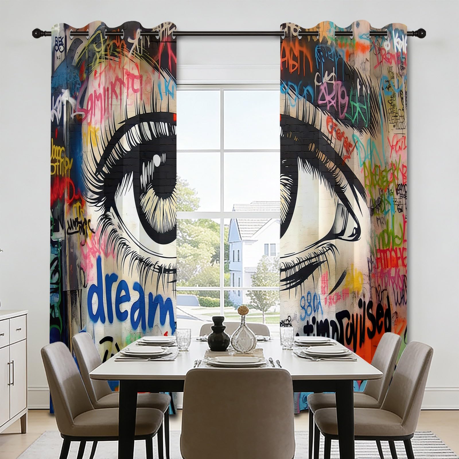 Modne zasłony zaciemniające z motywem oczu, 140 l x 200 cm, dekoracja okienna do salonu, sypialni, izolacja termiczna, 2 panele