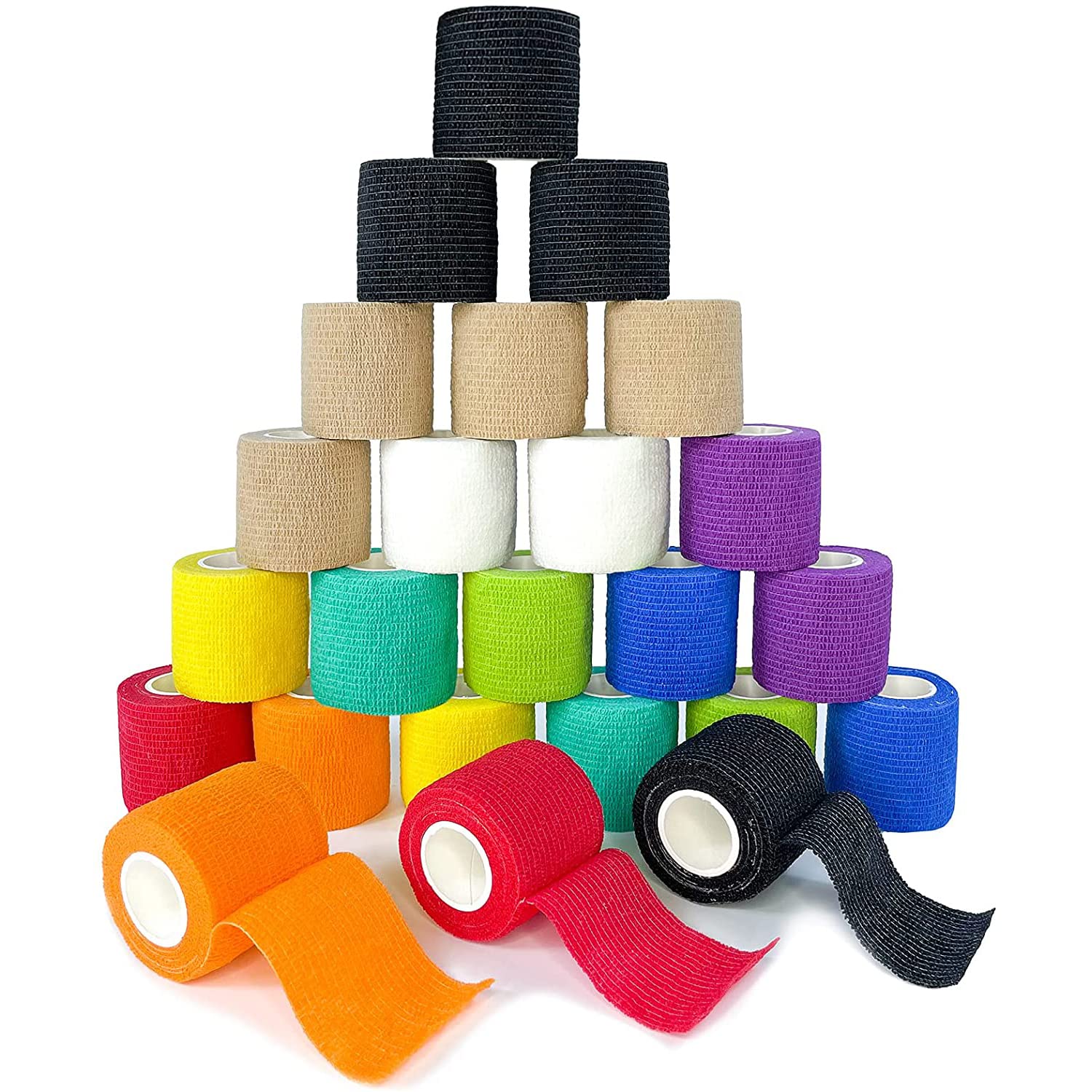24 rouleaux de bandage auto-adhésif Wrap auto-adhésif respirant pour personnes et amp; Pets Athletic Bandage élastique cohésif - Couleur aléatoire