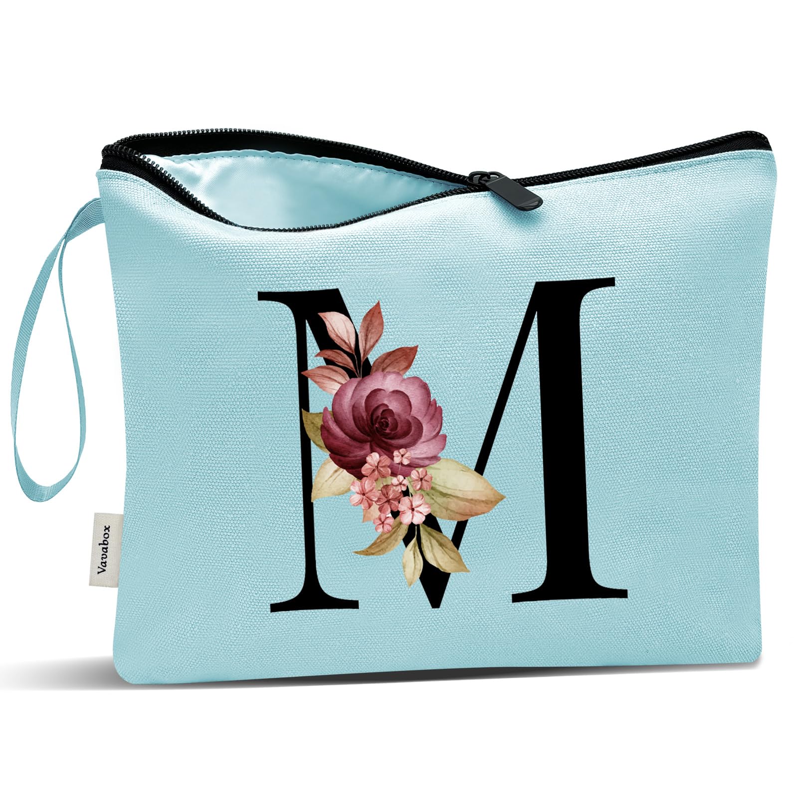 Vavabox A-Z Personalized Makeup Bag, Birthday Gifts for Women Mom, Gifts for Best Friend, Bride Bridesmaid Cosmetic bag (M, Aqua)