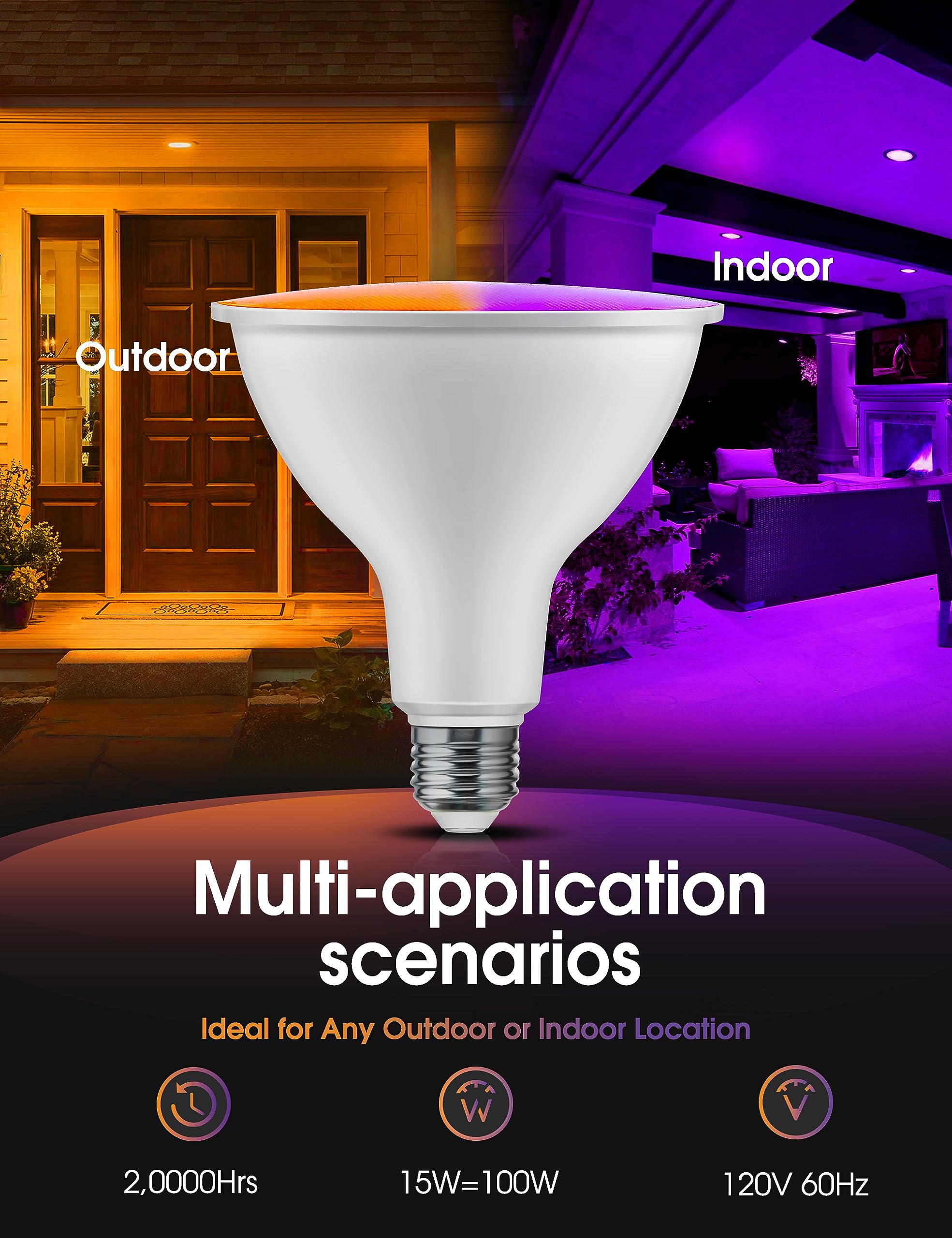 LOHAS Orange Purple Halloween Flood Light Bulbs, PAR38 LED Flood