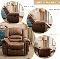 Vista 8 de CANMOV Silla reclinable de cuero, silla reclinable manual clásica y tradicional con cómodos brazos y respaldo, sofá individual para sala de estar