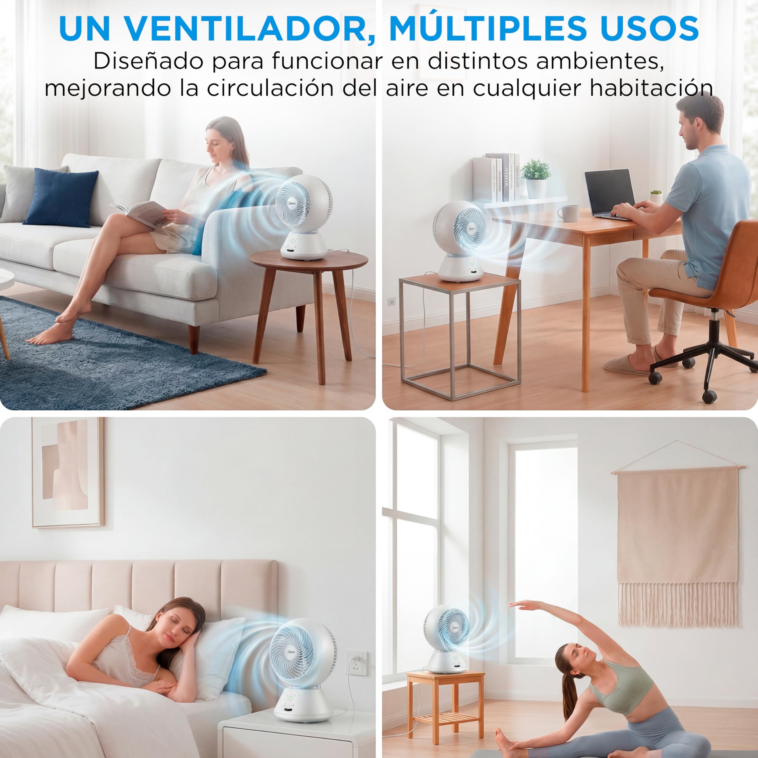 Midea Ventilador de Mesa Silencioso de 5 Velocidades con Mando a Distancia - Ventilador Pequeño Portatil con Oscilación Automática 120º + 105º, Temporizador de 15 horas - Alcance de hasta 15 metros