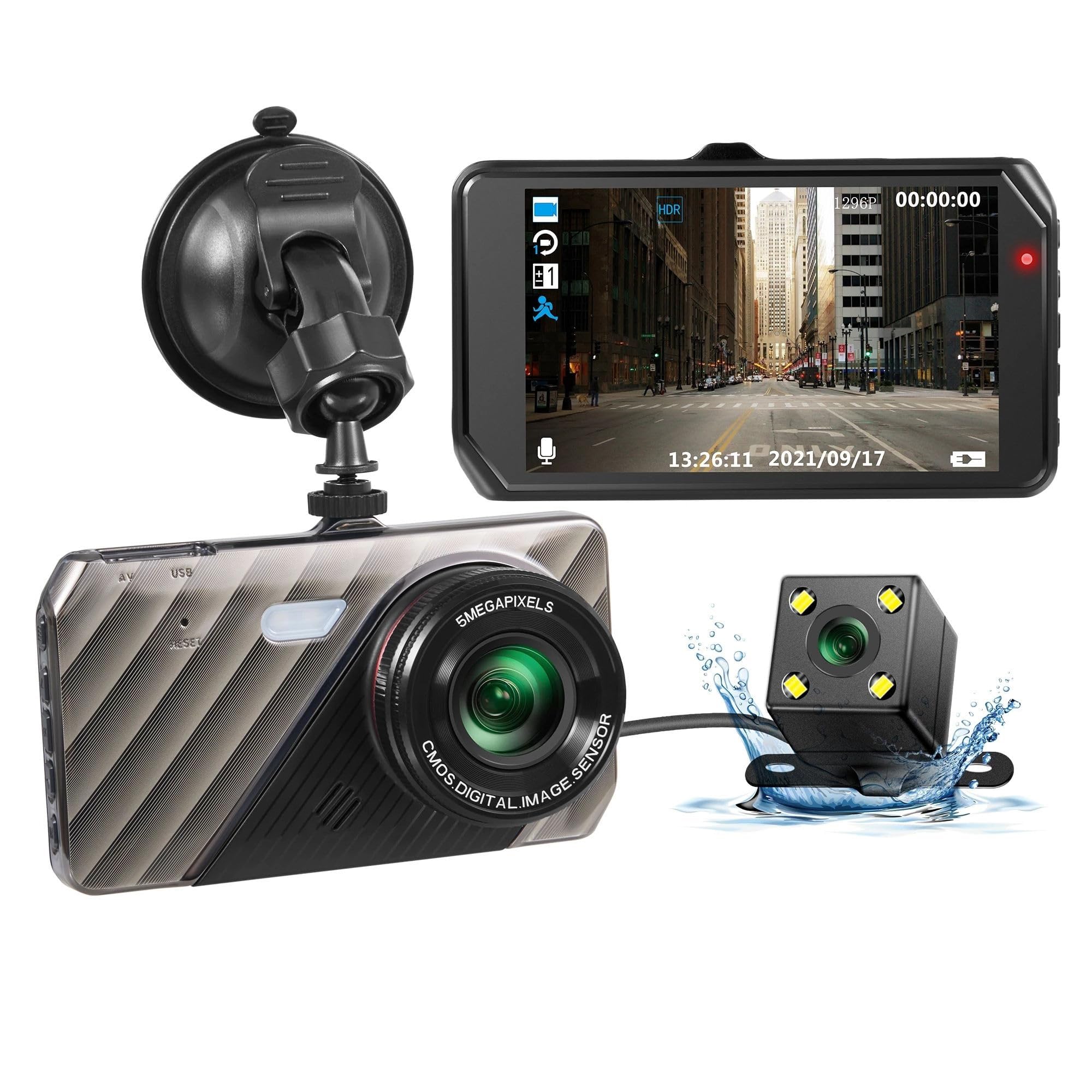 QAWACHH Touch Screen Dash Cam 4" 1080P Dual Lens Car DVR Recorder Front and Rear Camera-image-40