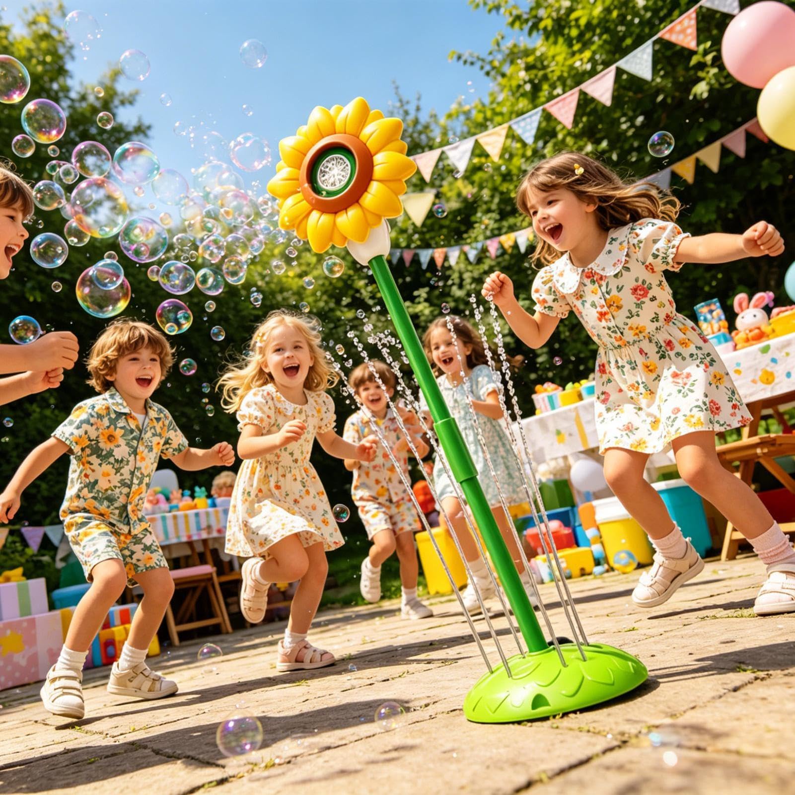 Macchina Bolle a Torre Soffiatore Giocattolo A Lampione Girasole Con Musica | Soffiatore di bolle con spruzzatore d'acqua Per giardino patio cortile prato festa matrimonio festival